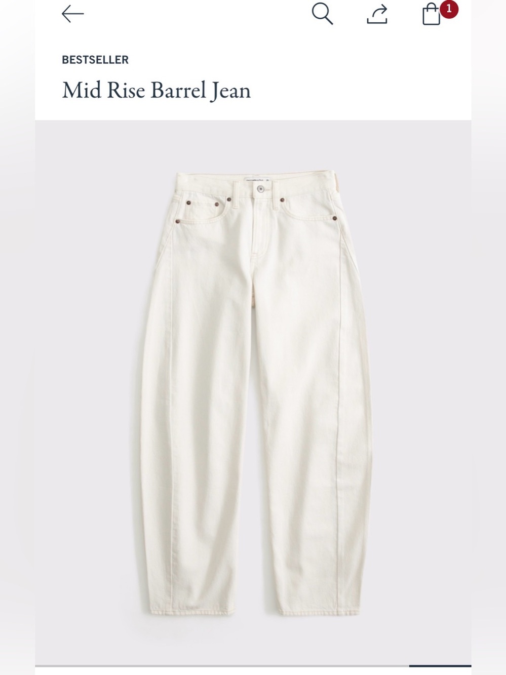 Abercrombie & Fitch Mid Rise Barrel Jean in Off-White (ECRU)